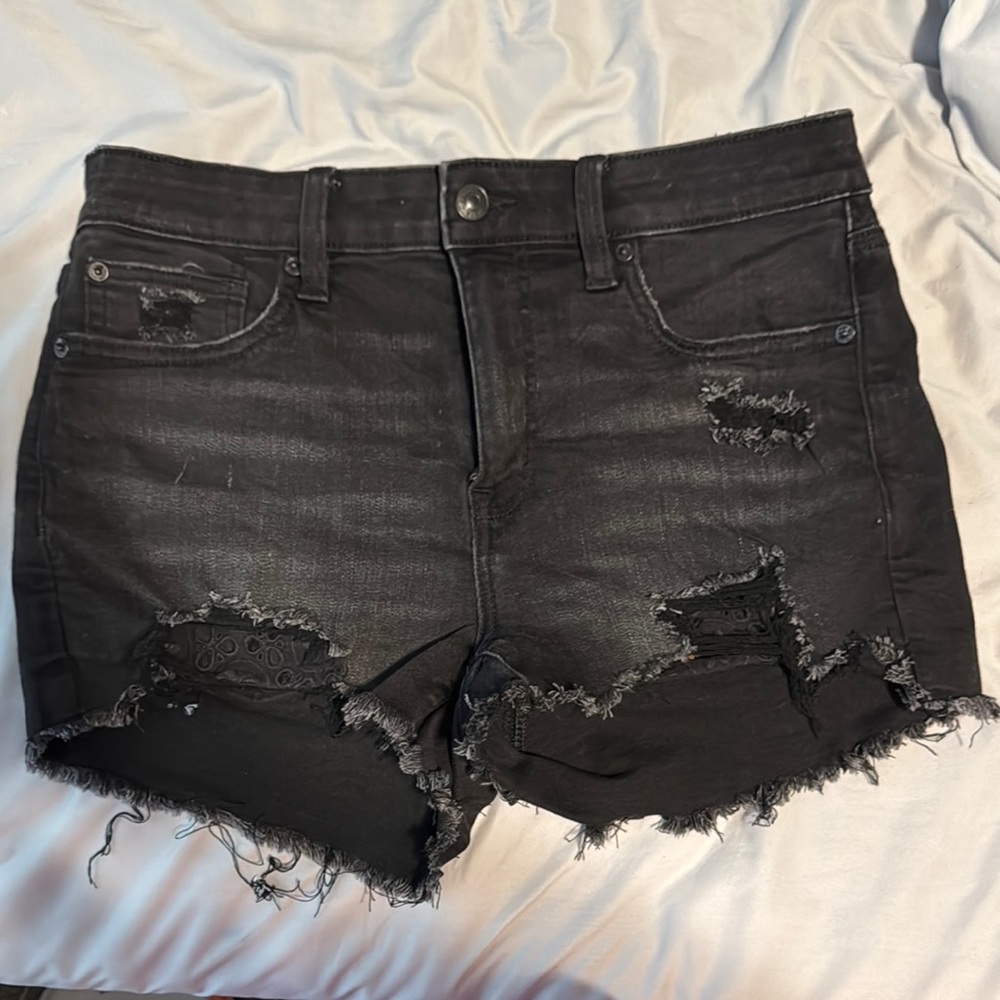 American Eagle Outfitters Black Distressed Jean Shorts